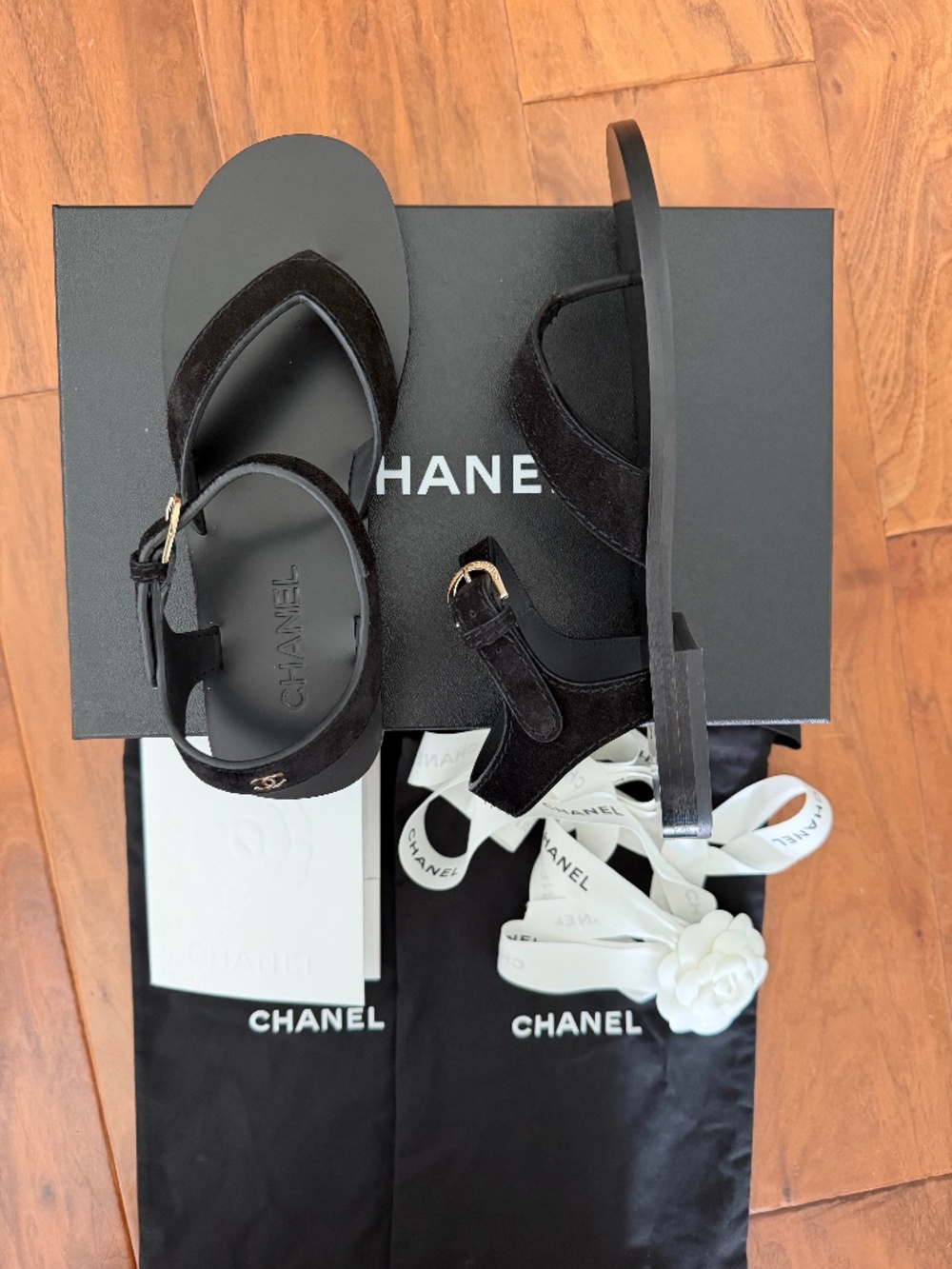 Brand New Chanel Sandals in black suede calfskin 26P 38